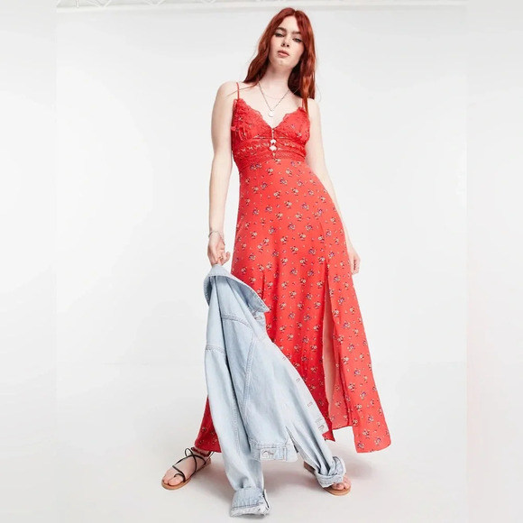 INTIMATELY by FREE PEOPLE Out and About Maxi Slip in Red Combo - Picture 1 of 10